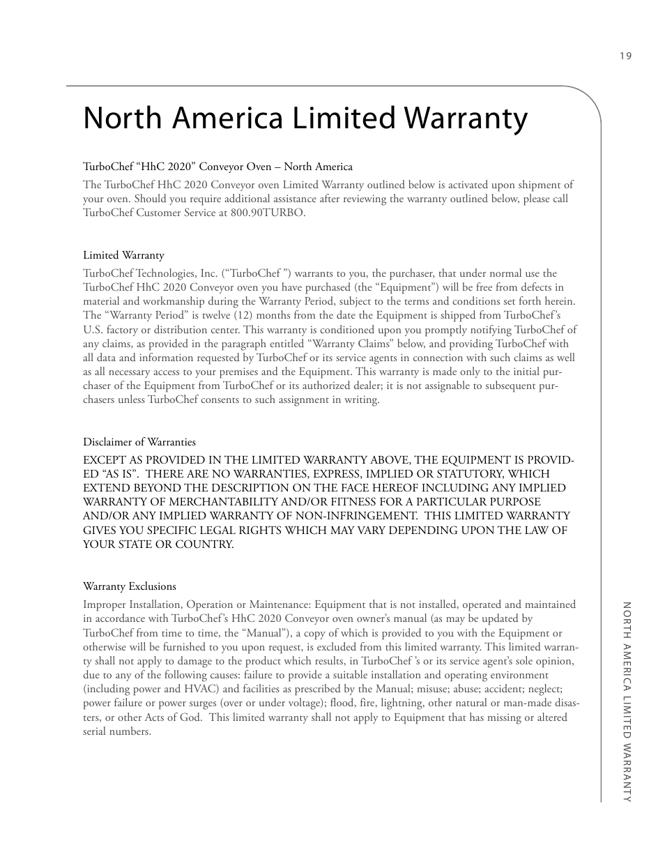 North america limited warranty | TurboChef Technologies 2020 HIGH h User Manual | Page 27 / 34