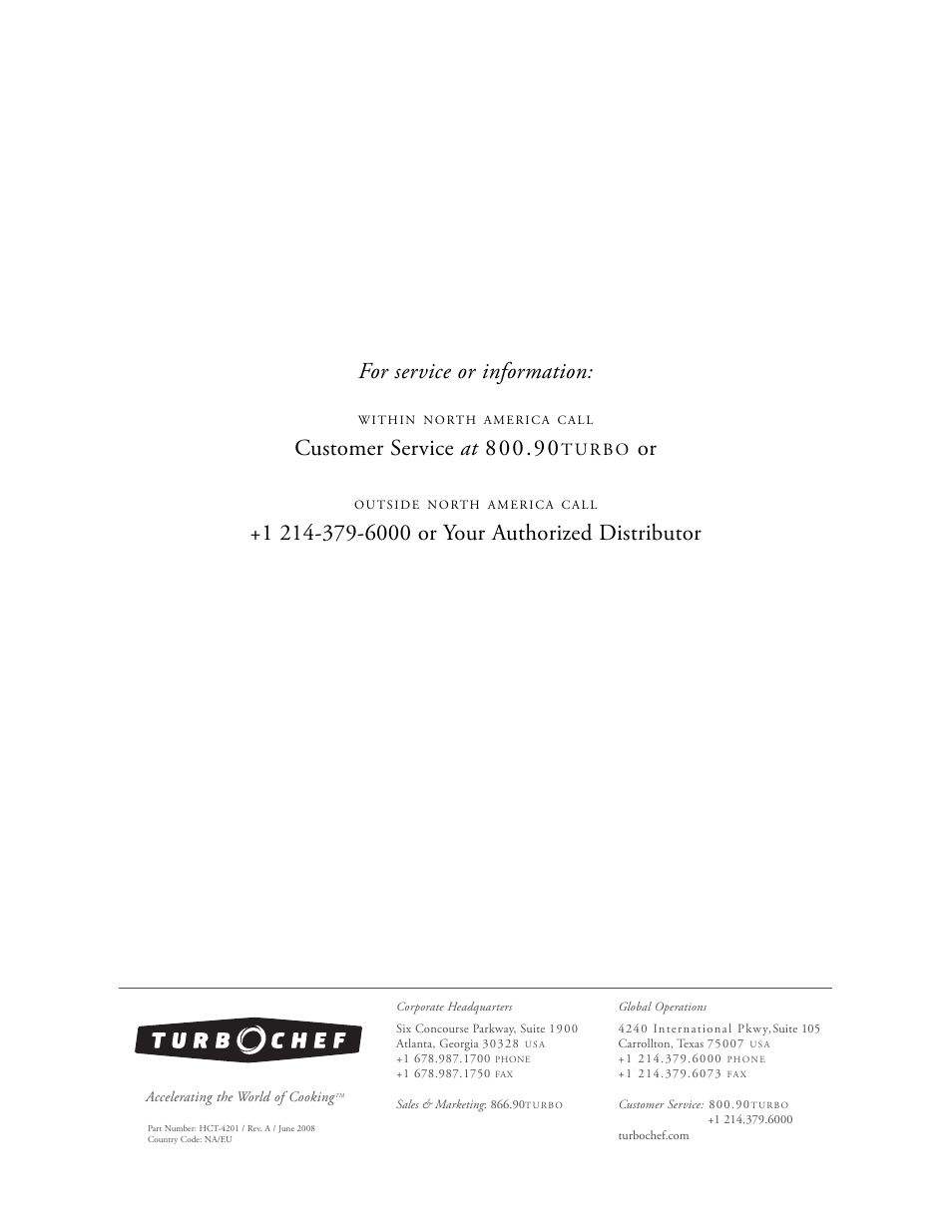 For service or information | TurboChef Technologies 2020 HIGH h User Manual | Page 34 / 34