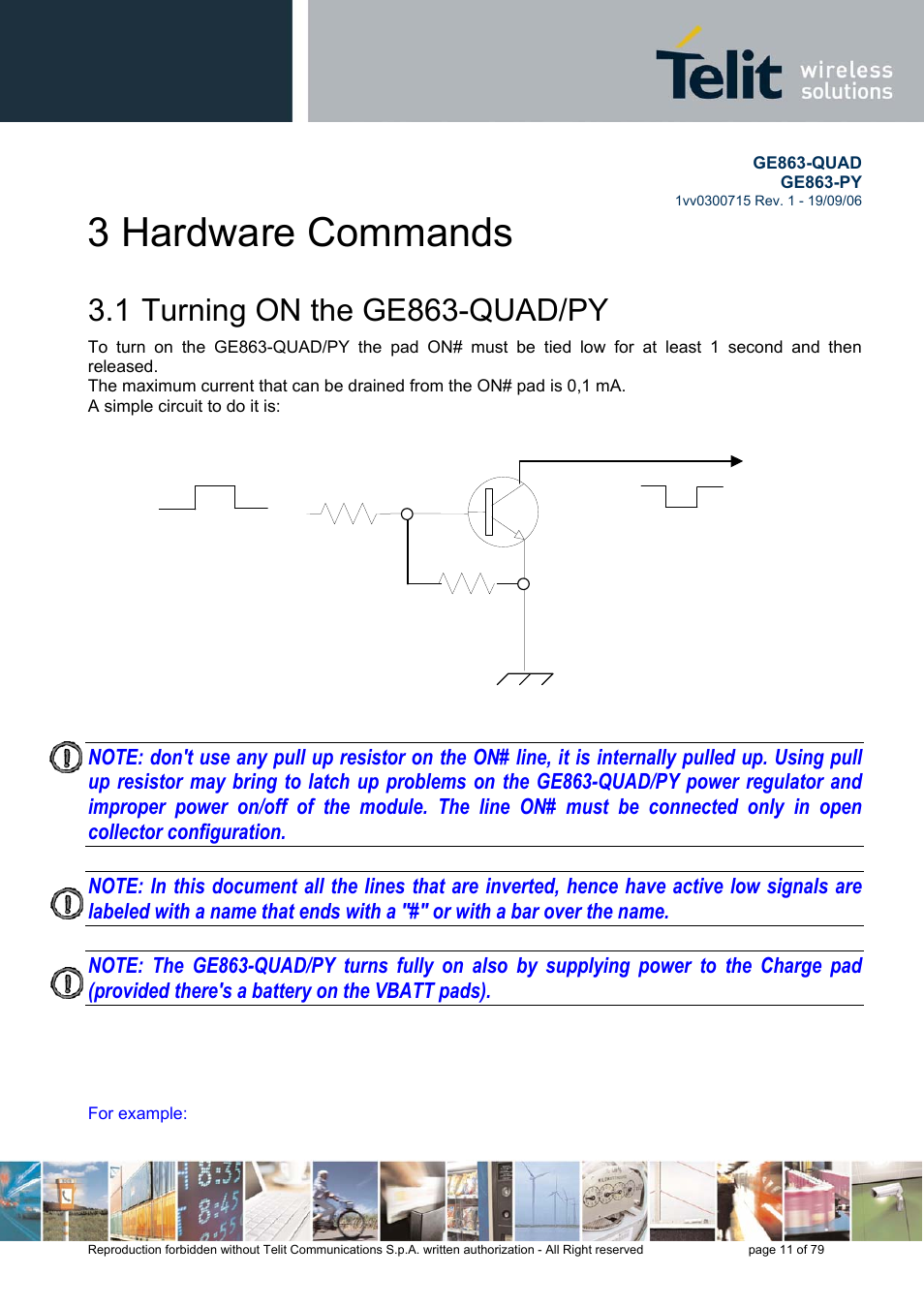 3 hardware commands, Turning on the ge863-quad/py, 1 turning on the ge863-quad/py | Telit Wireless Solutions GE863-QUAD User Manual | Page 11 / 79