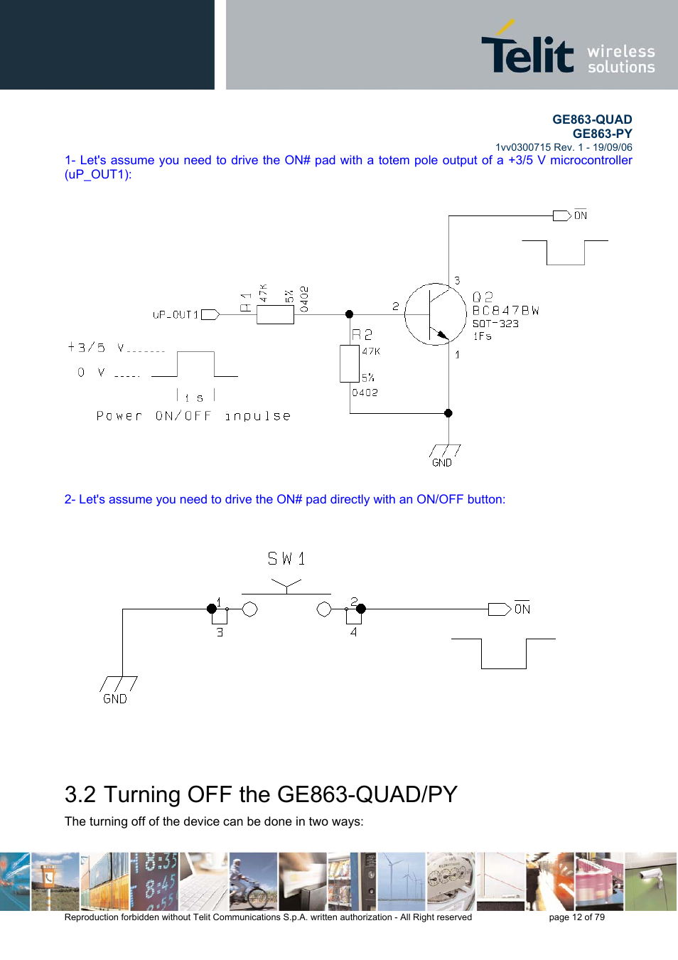 Turning off the ge863-quad/py, 2 turning off the ge863-quad/py | Telit Wireless Solutions GE863-QUAD User Manual | Page 12 / 79
