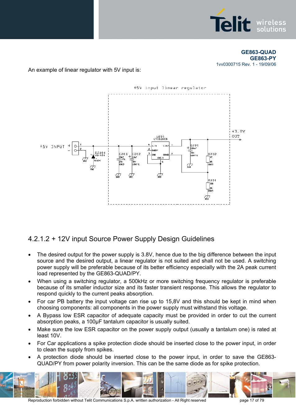 12v input source power supply design guidelines | Telit Wireless Solutions GE863-QUAD User Manual | Page 17 / 79