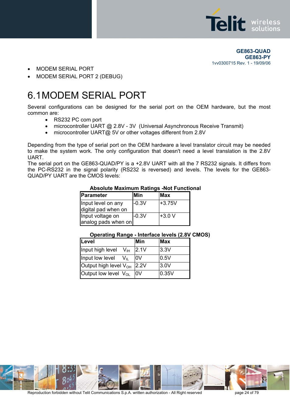 Modem serial port, 1 modem serial port | Telit Wireless Solutions GE863-QUAD User Manual | Page 24 / 79