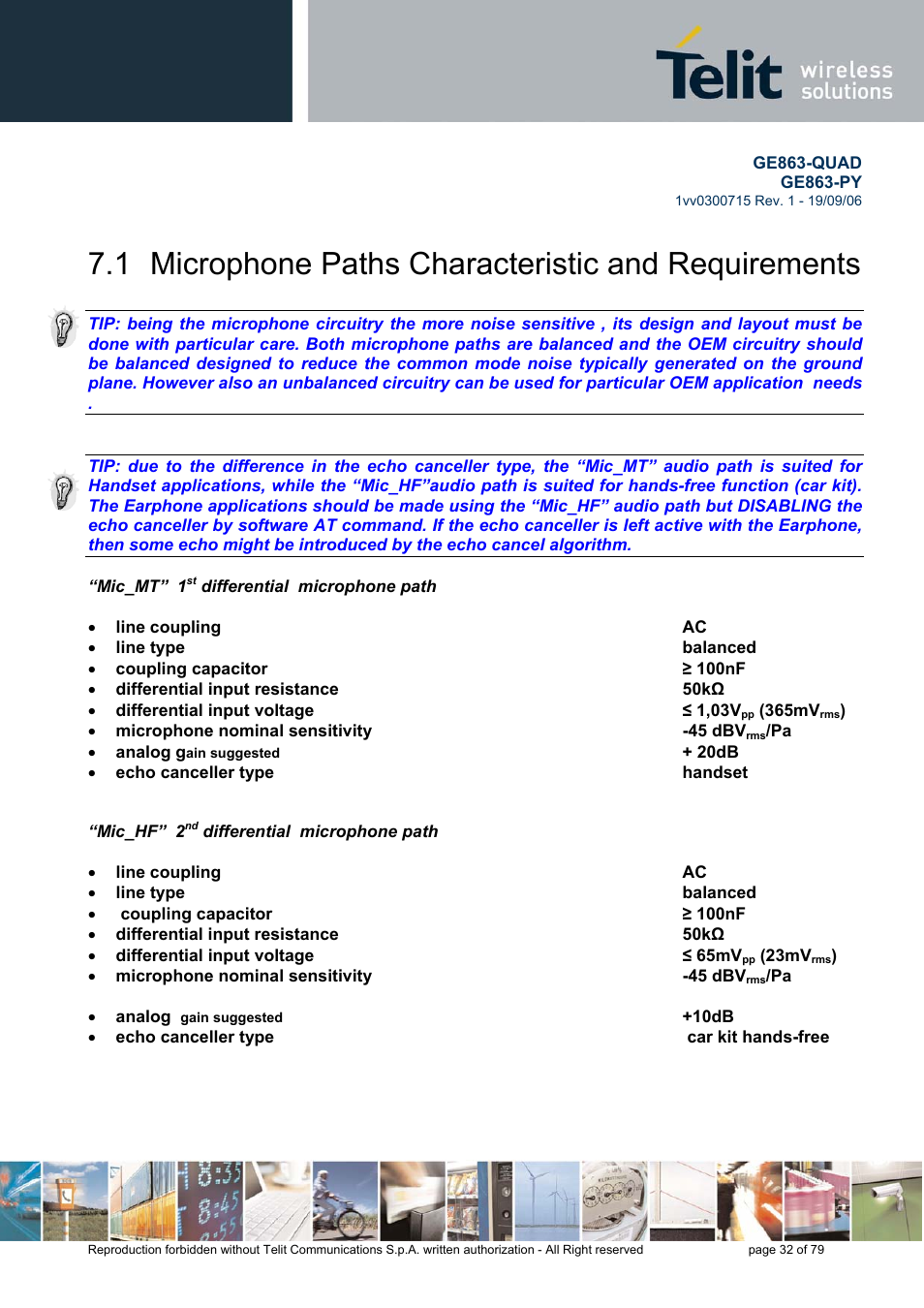 Microphone paths characteristic and requirements, 1 microphone paths characteristic and requirements | Telit Wireless Solutions GE863-QUAD User Manual | Page 32 / 79