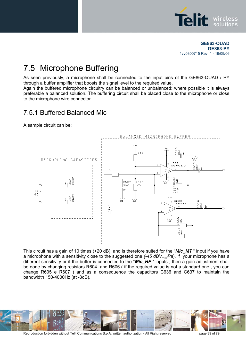 Microphone buffering, Buffered balanced mic, 5 microphone buffering | 1 buffered balanced mic | Telit Wireless Solutions GE863-QUAD User Manual | Page 39 / 79