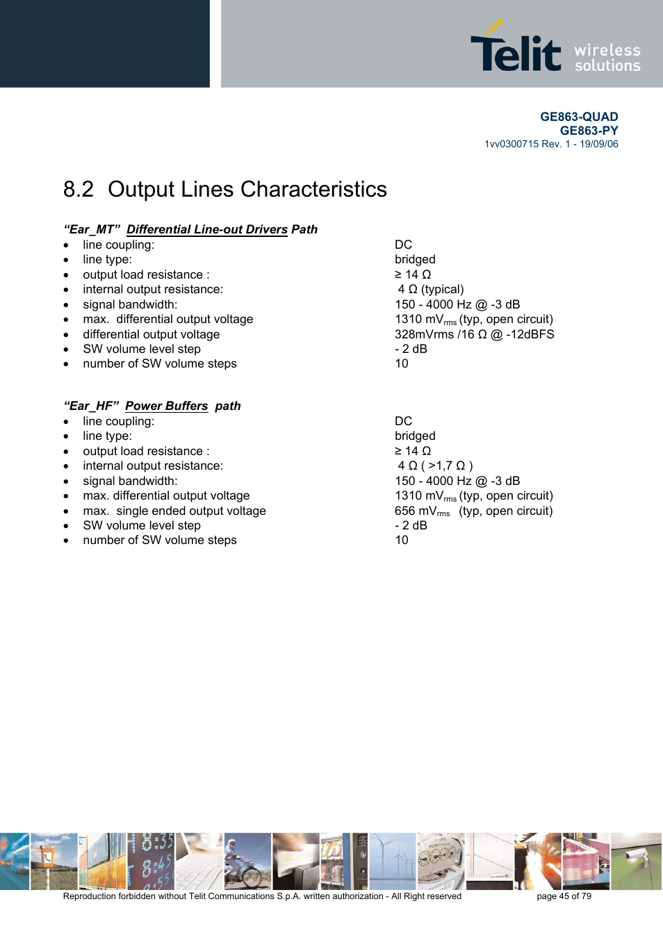 Output lines characteristics, 2 output lines characteristics | Telit Wireless Solutions GE863-QUAD User Manual | Page 45 / 79