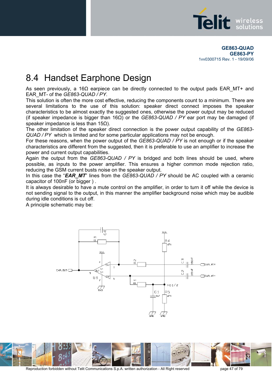 Handset earphone design, 4 handset earphone design | Telit Wireless Solutions GE863-QUAD User Manual | Page 47 / 79