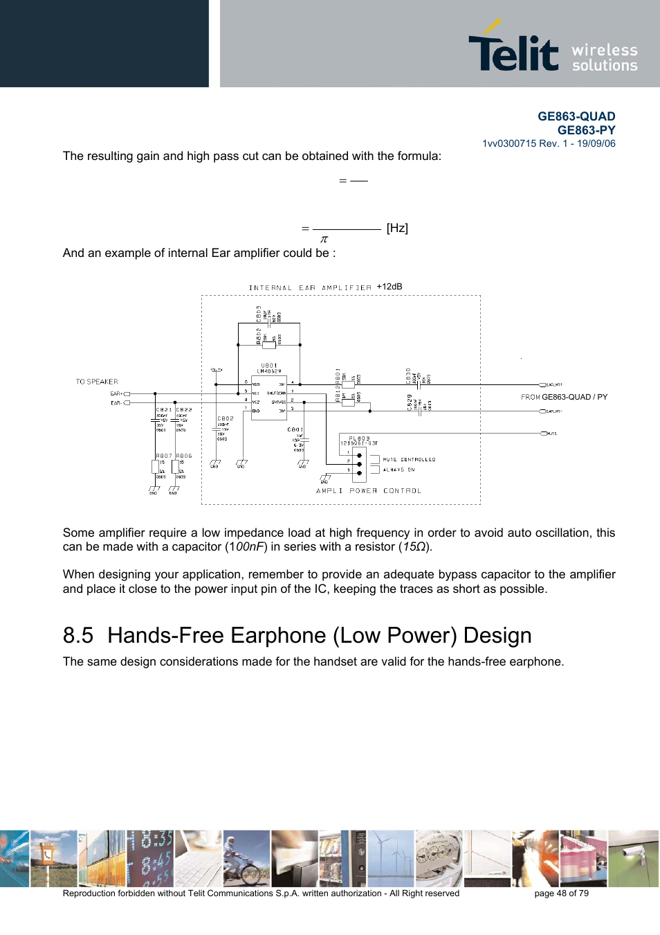 Hands-free earphone (low power) design, 5 hands-free earphone (low power) design | Telit Wireless Solutions GE863-QUAD User Manual | Page 48 / 79