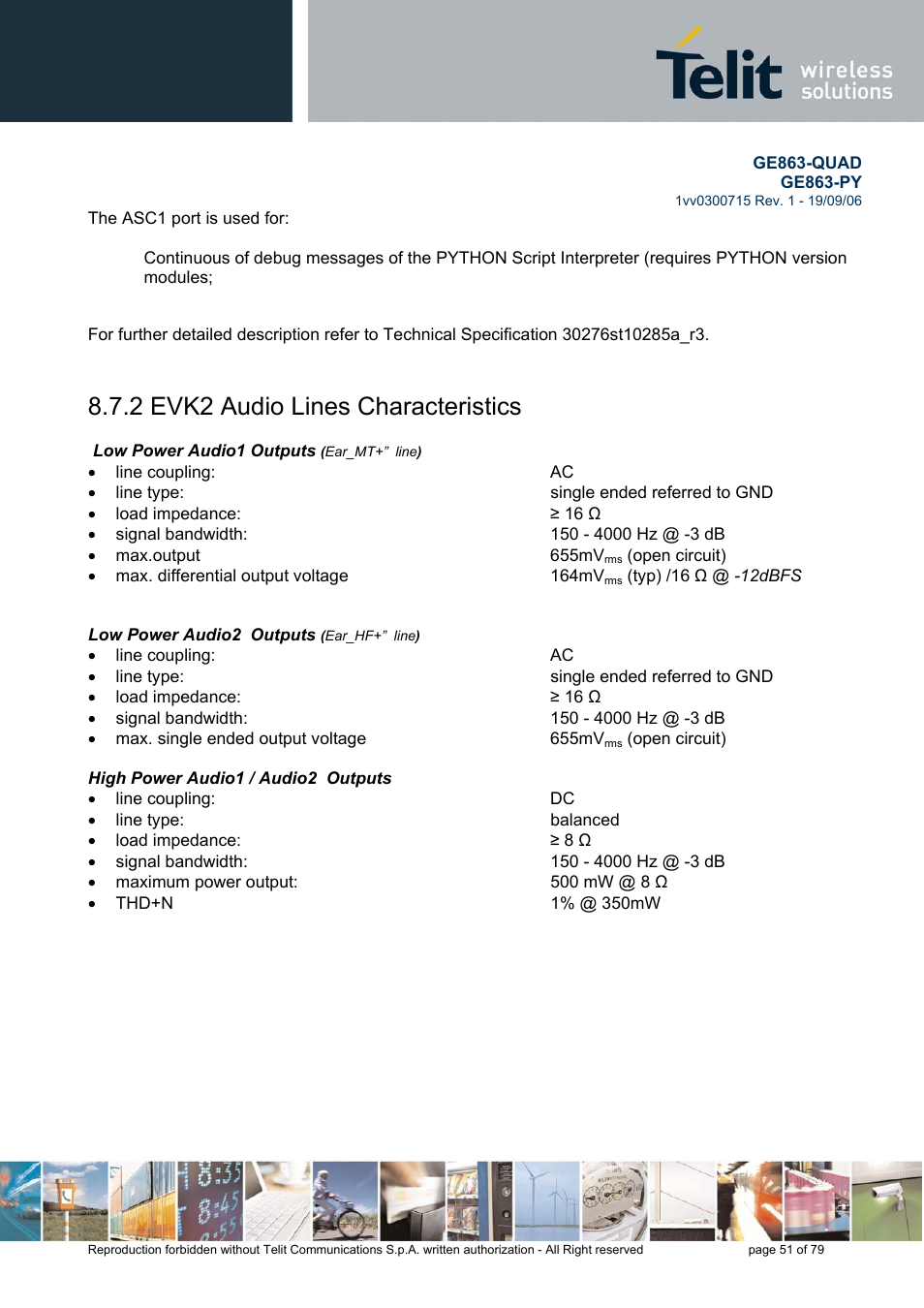 Evk2 audio lines characteristics, 2 evk2 audio lines characteristics | Telit Wireless Solutions GE863-QUAD User Manual | Page 51 / 79