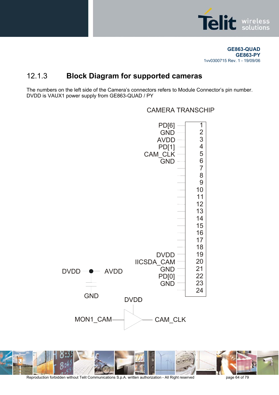 Block diagram for supported cameras, 3 block diagram for supported cameras | Telit Wireless Solutions GE863-QUAD User Manual | Page 64 / 79