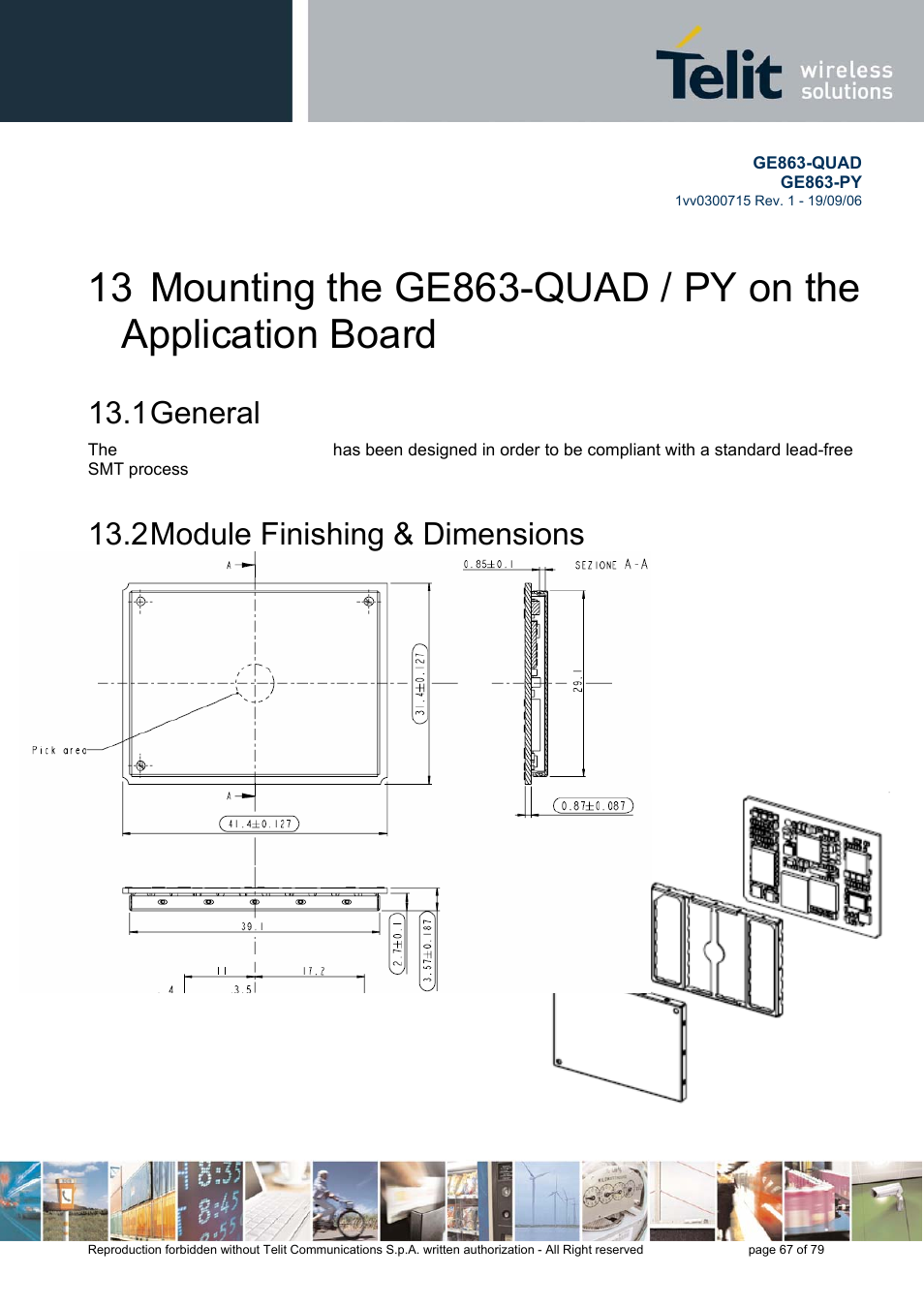 General, Module finishing & dimensions, 1 general | 2 module finishing & dimensions | Telit Wireless Solutions GE863-QUAD User Manual | Page 67 / 79