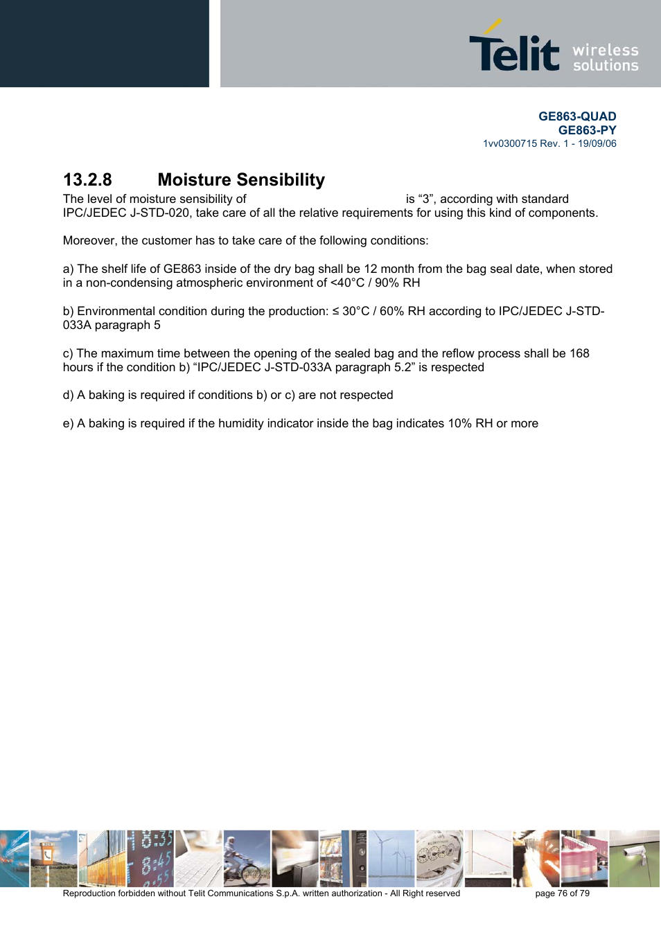 Moisture sensibility, 8 moisture sensibility | Telit Wireless Solutions GE863-QUAD User Manual | Page 76 / 79