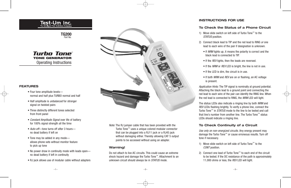 Test-Um TURBO TONE TG200 User Manual | 4 pages