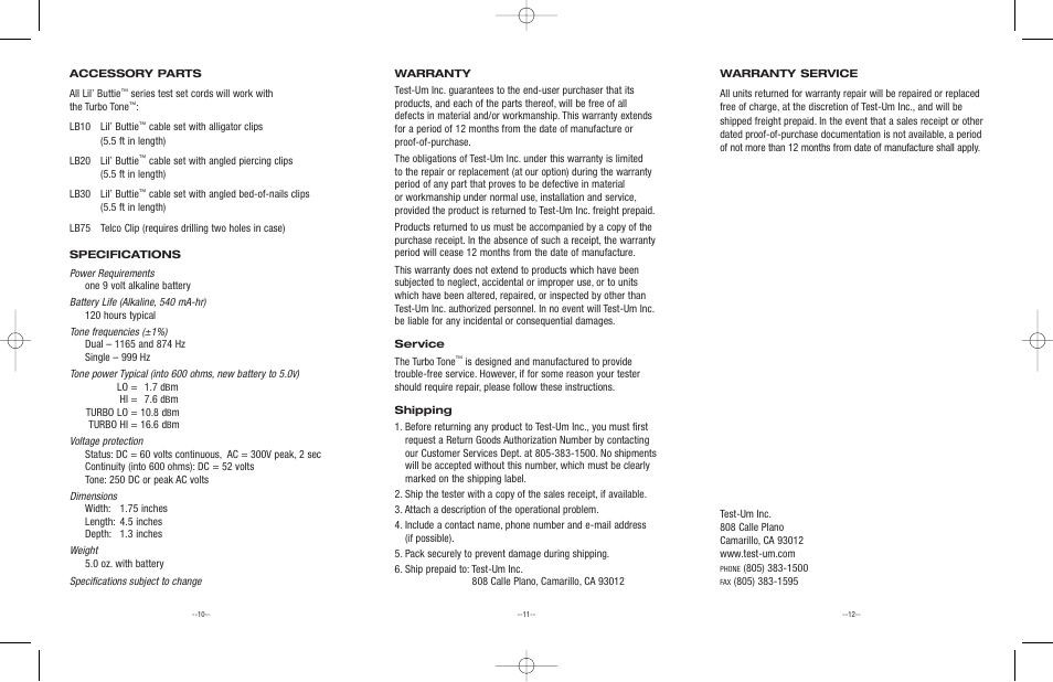 Test-Um TURBO TONE TG200 User Manual | Page 4 / 4