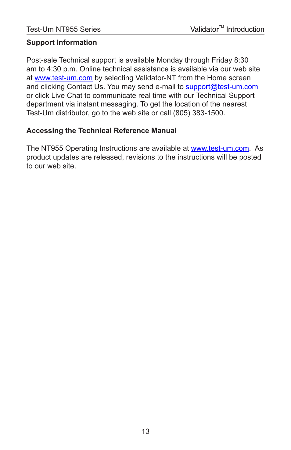 Test-Um VALIDATOR-NT NT955 User Manual | Page 14 / 97