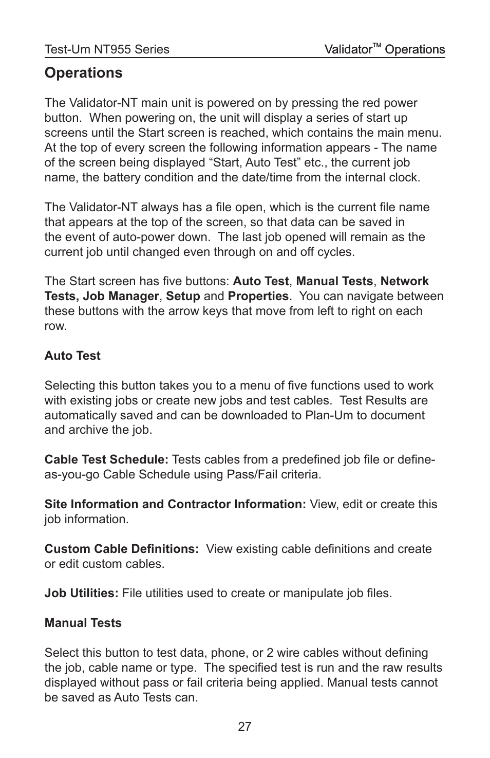 Operations | Test-Um VALIDATOR-NT NT955 User Manual | Page 28 / 97