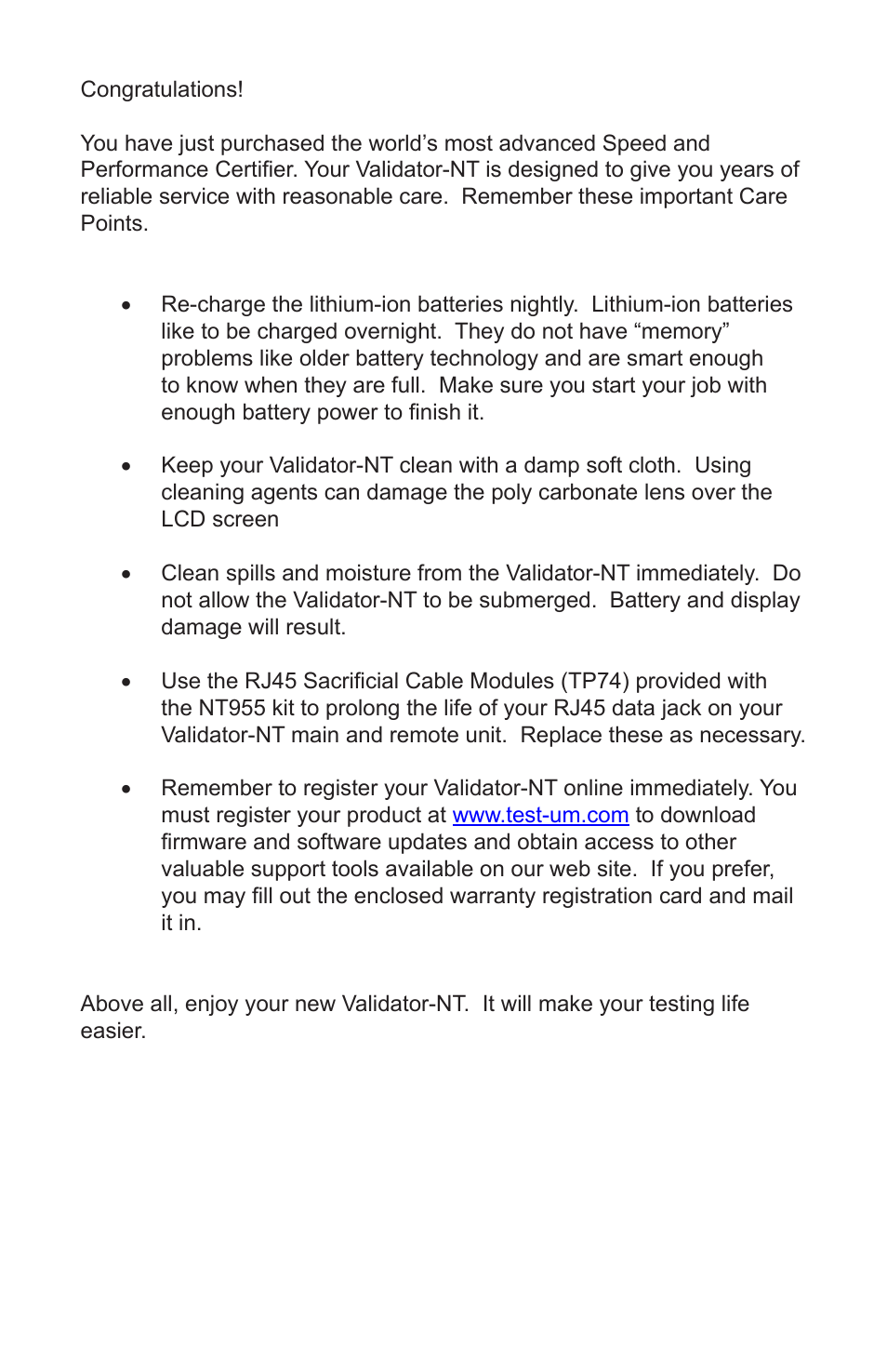 Test-Um VALIDATOR-NT NT955 User Manual | Page 3 / 97