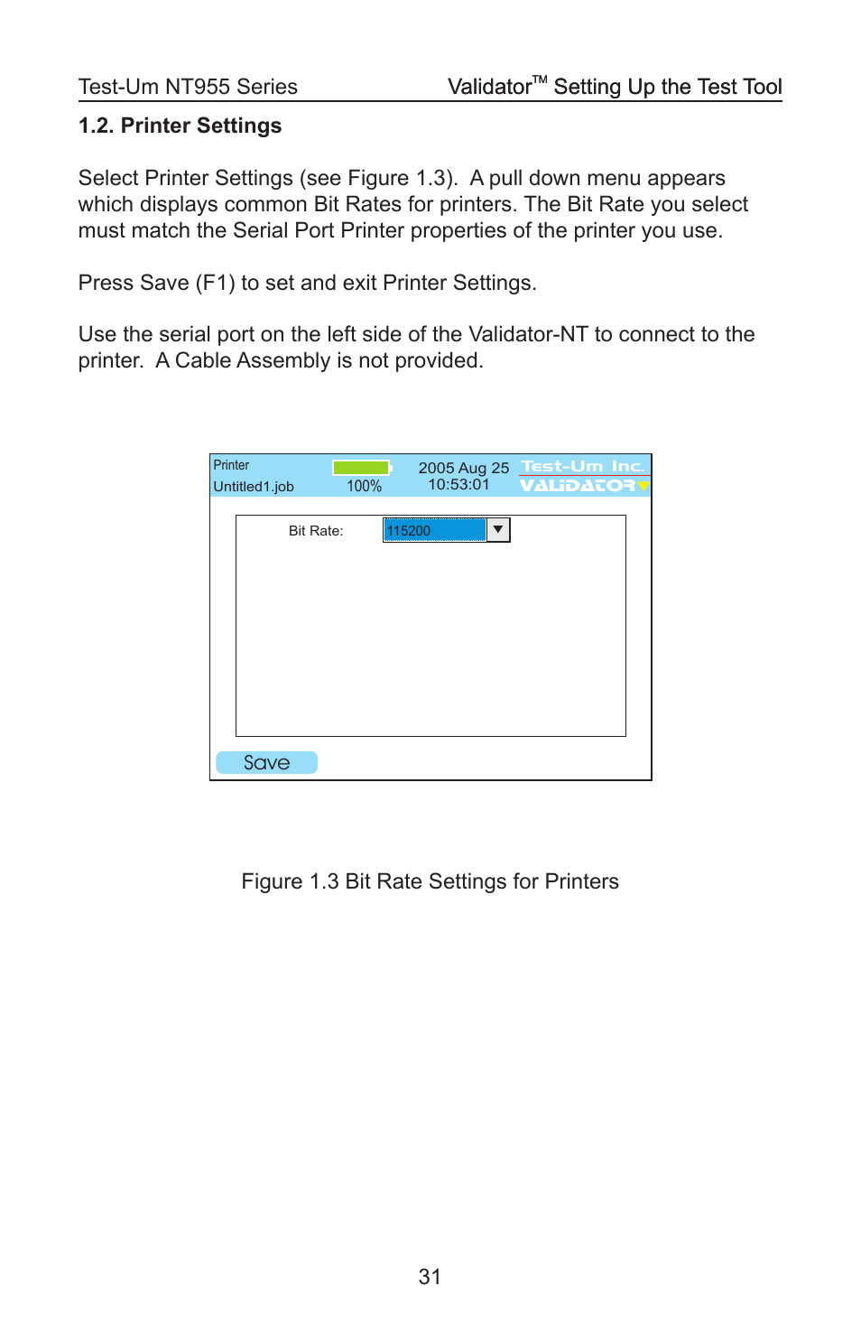 Setting up the test tool validator, Setting up the test tool | Test-Um VALIDATOR-NT NT955 User Manual | Page 32 / 97