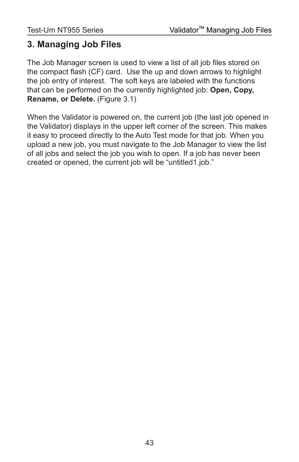 Managing job files | Test-Um VALIDATOR-NT NT955 User Manual | Page 44 / 97