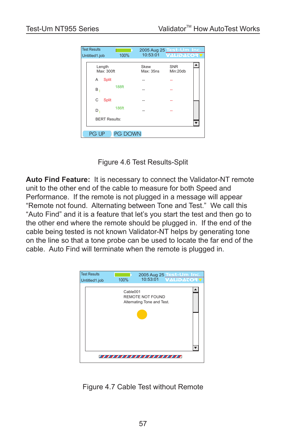 Figure 4.7 cable test without remote validator, How autotest works | Test-Um VALIDATOR-NT NT955 User Manual | Page 58 / 97