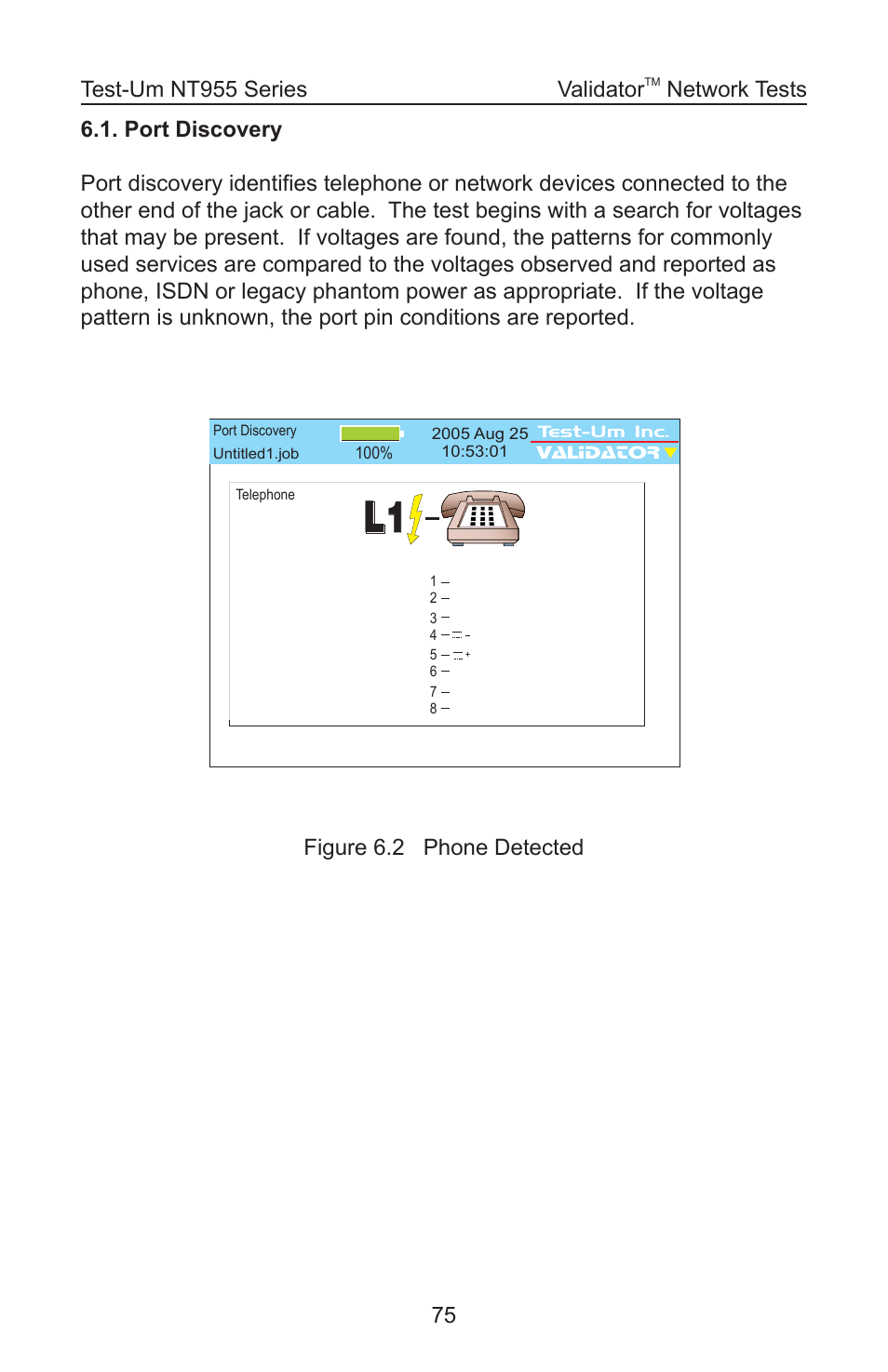 Figure 6.2 phone detected validator, Network tests | Test-Um VALIDATOR-NT NT955 User Manual | Page 76 / 97