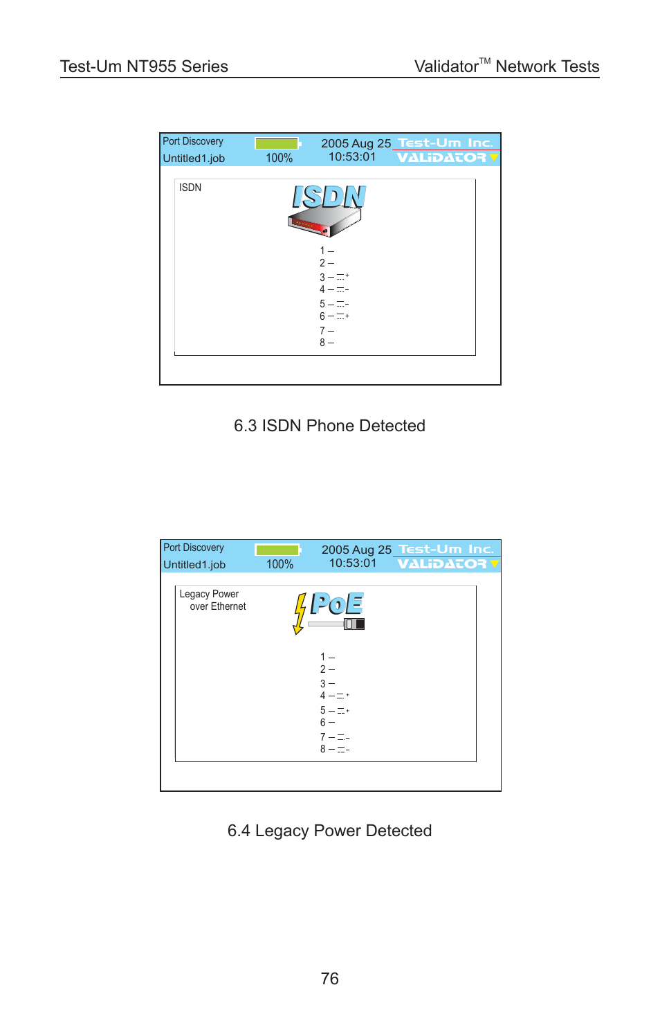 Isdn, 3 isdn phone detected, 4 legacy power detected validator | Network tests | Test-Um VALIDATOR-NT NT955 User Manual | Page 77 / 97