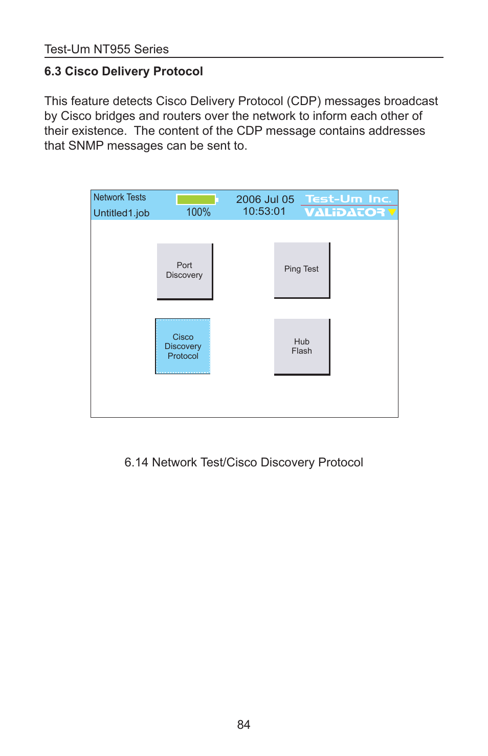 14 network test/cisco discovery protocol | Test-Um VALIDATOR-NT NT955 User Manual | Page 85 / 97