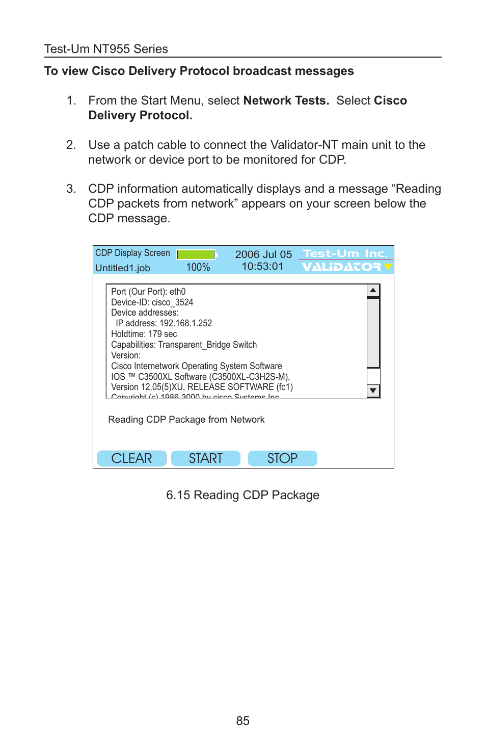 Backspc clear start, Stop | Test-Um VALIDATOR-NT NT955 User Manual | Page 86 / 97
