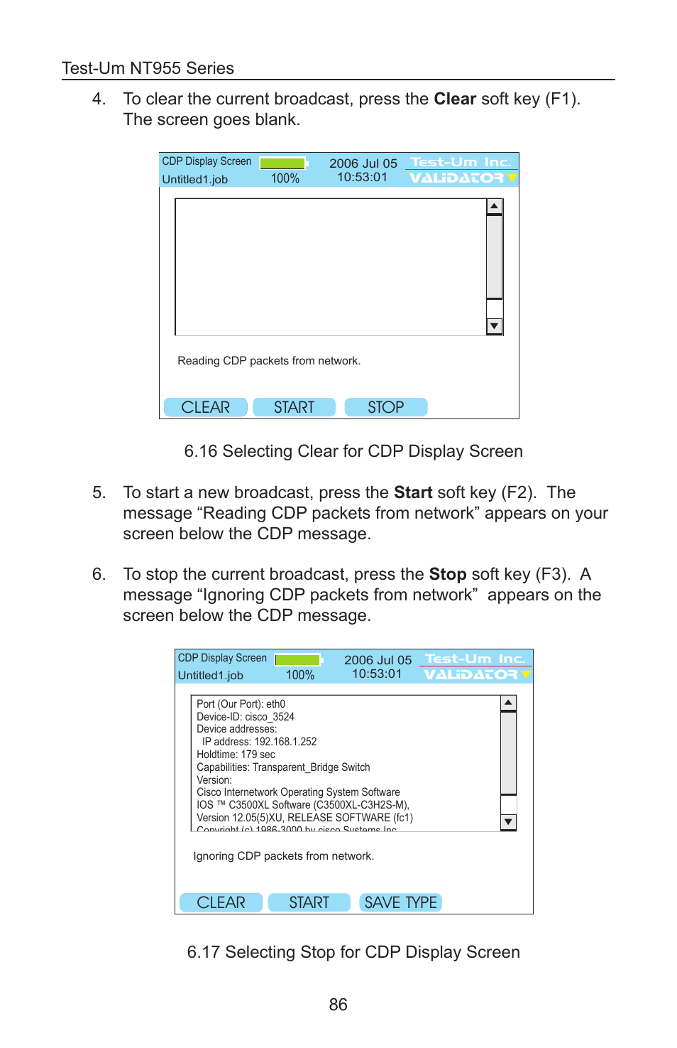 17 selecting stop for cdp display screen | Test-Um VALIDATOR-NT NT955 User Manual | Page 87 / 97