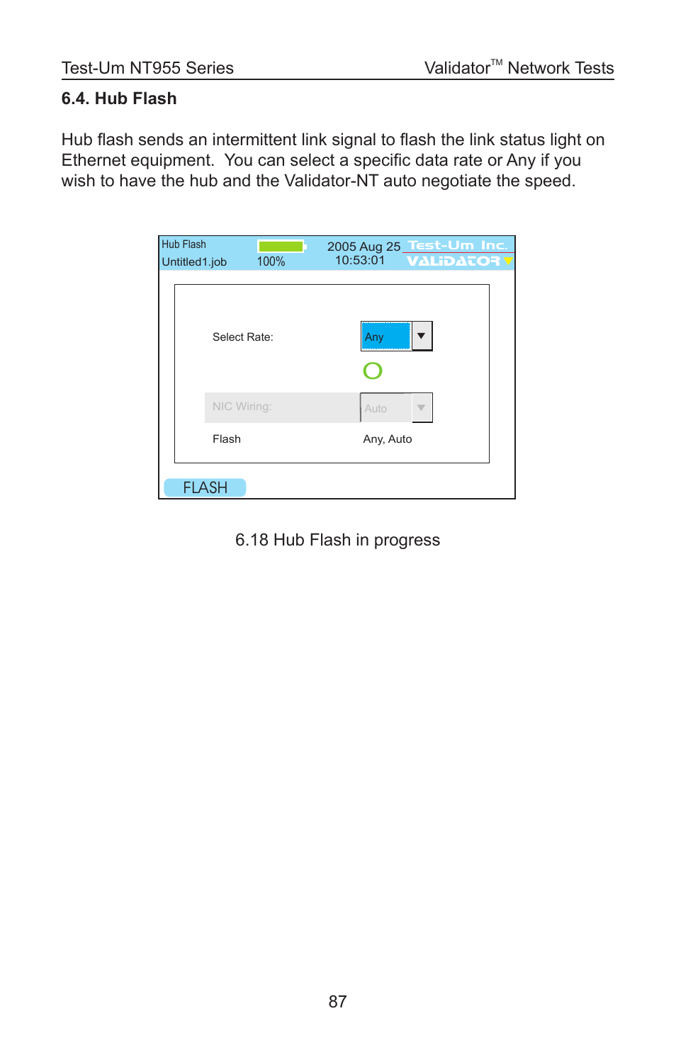 18 hub flash in progress validator, Network tests | Test-Um VALIDATOR-NT NT955 User Manual | Page 88 / 97
