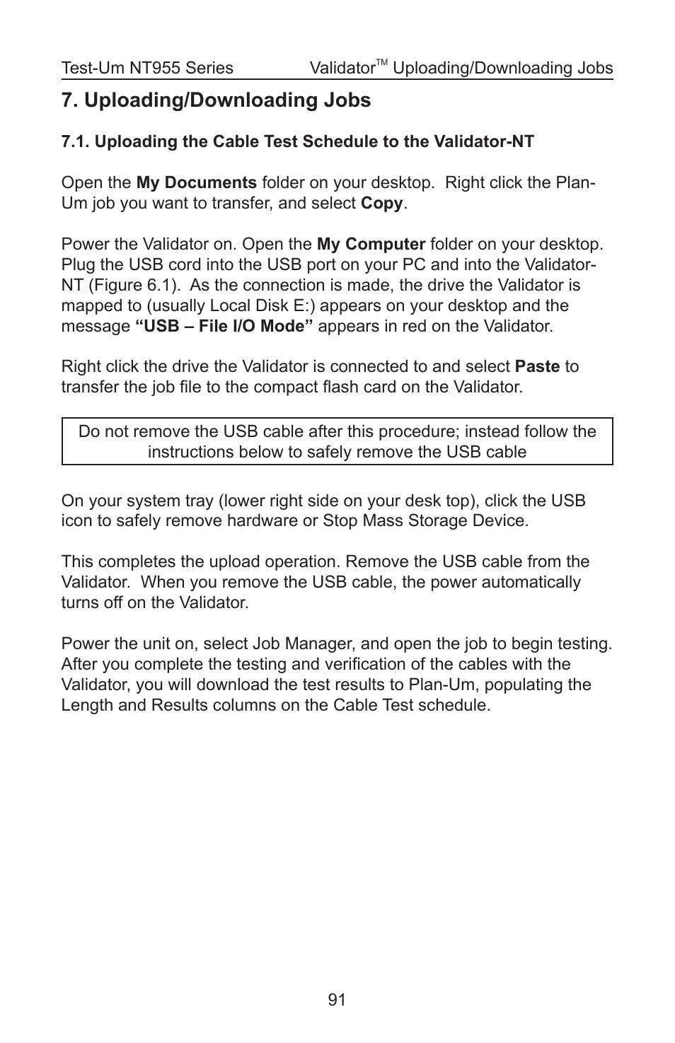 Uploading/downloading jobs | Test-Um VALIDATOR-NT NT955 User Manual | Page 92 / 97