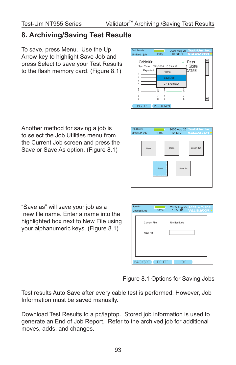 Archiving/saving test results, Archiving /saving test results | Test-Um VALIDATOR-NT NT955 User Manual | Page 94 / 97