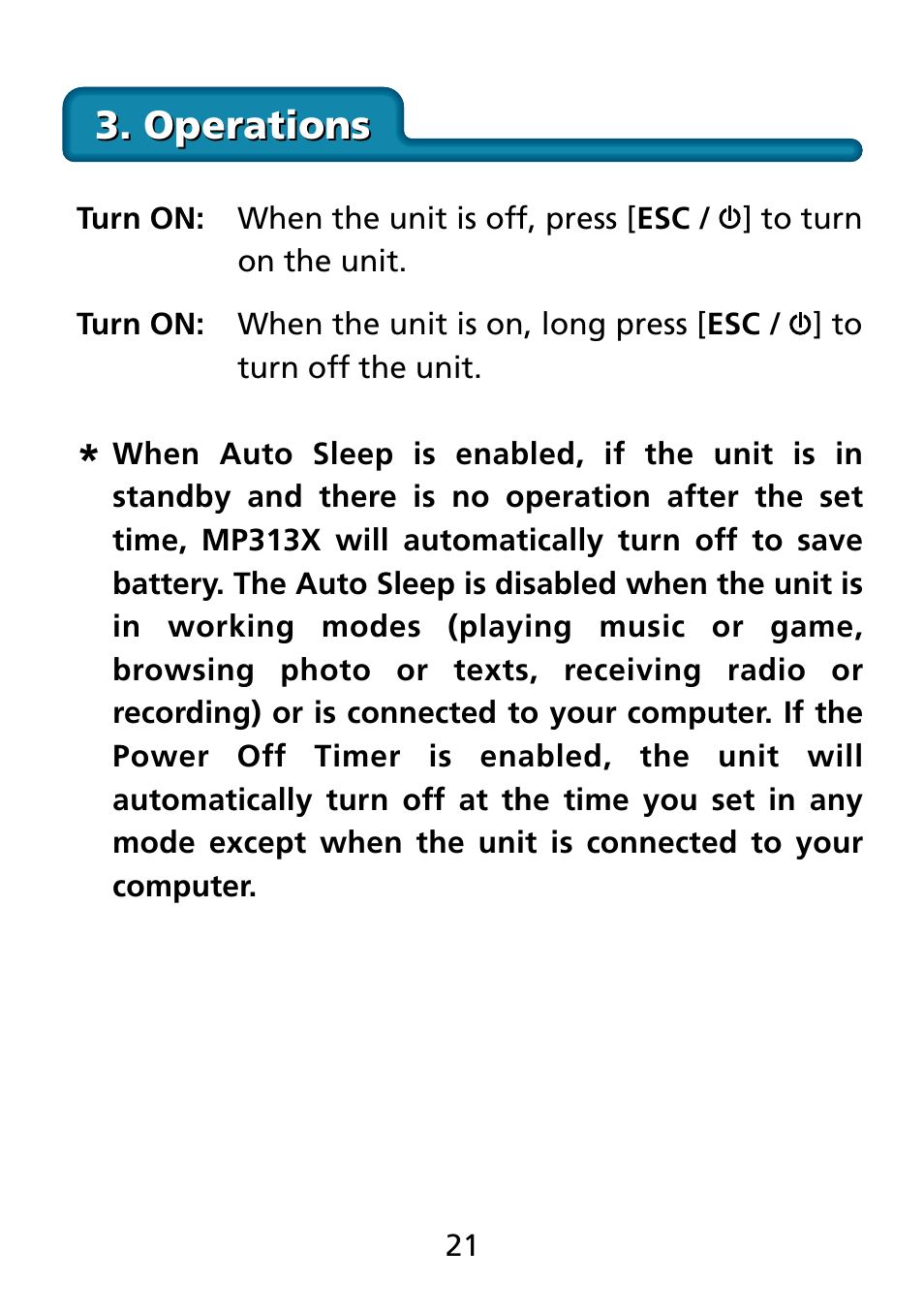 Operations | Truly electronic Mftg MP313X User Manual | Page 21 / 63
