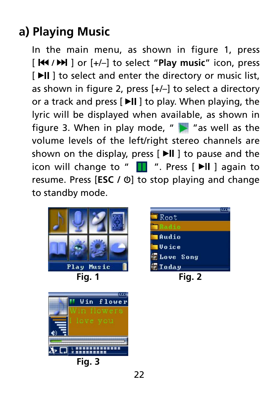 A) playing music | Truly electronic Mftg MP313X User Manual | Page 22 / 63