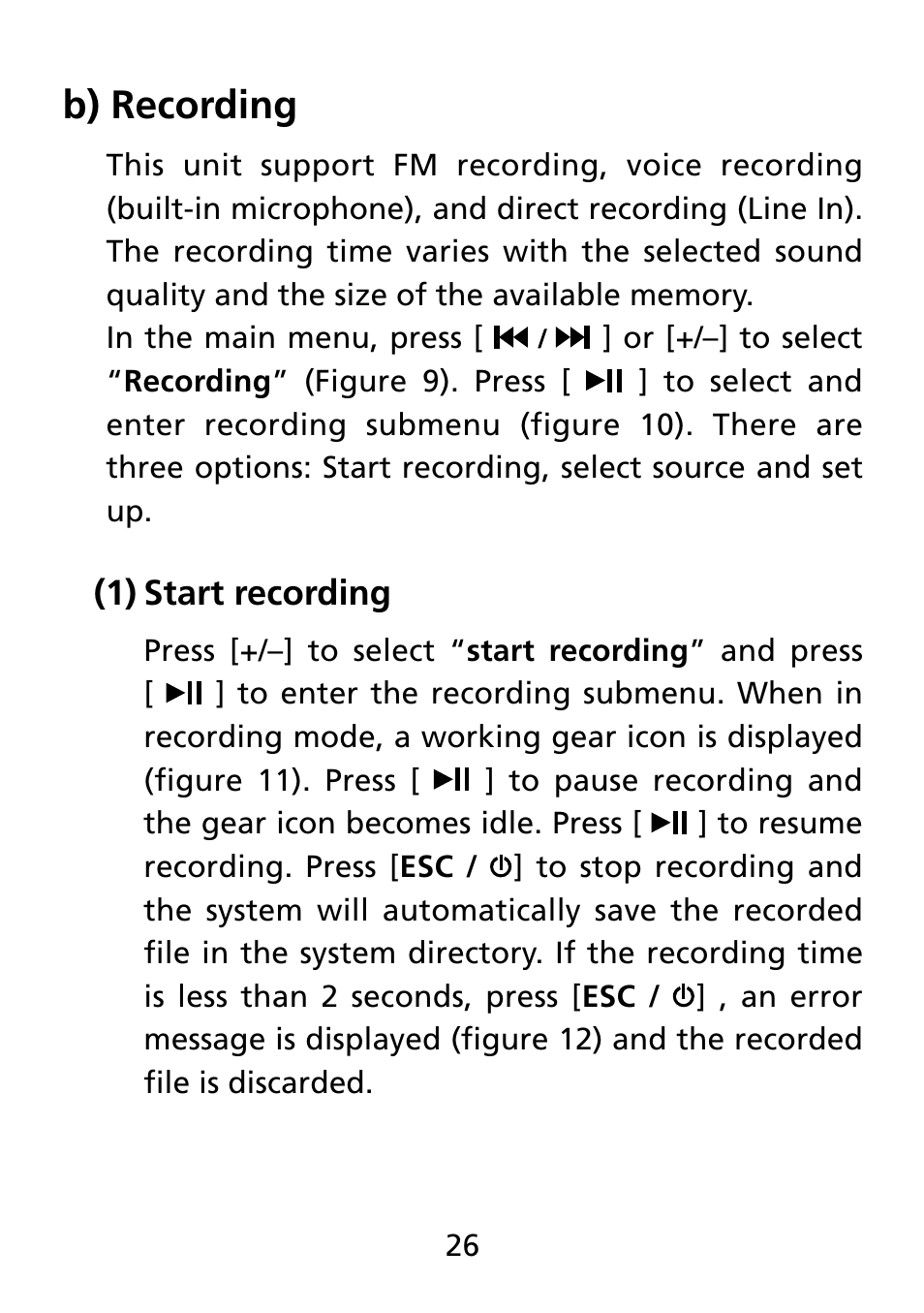 B) recording, 1) start recording, Start recording (1) | Truly electronic Mftg MP313X User Manual | Page 26 / 63