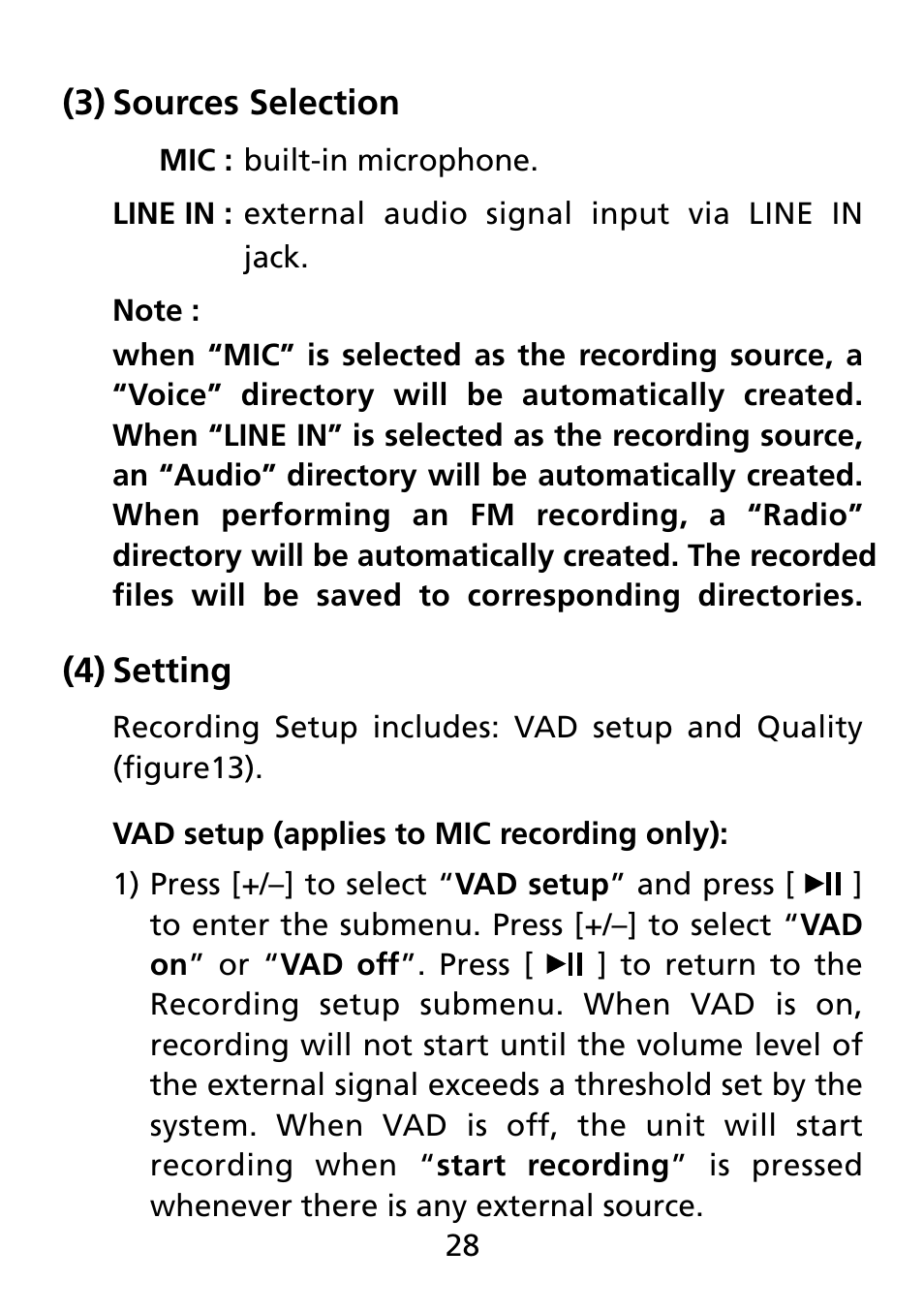 3) source selection, 4) settings, Sources selection (3) | Setting (4) | Truly electronic Mftg MP313X User Manual | Page 28 / 63