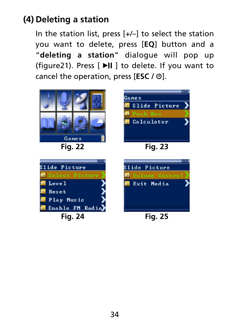 4) delete a station, Deleting a station (4) | Truly electronic Mftg MP313X User Manual | Page 34 / 63