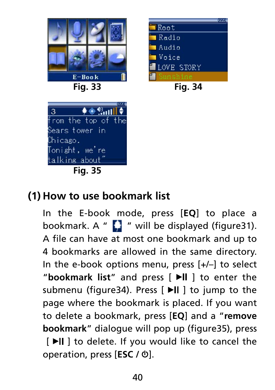 1) how to use bookmark list, How to use bookmark list (1) | Truly electronic Mftg MP313X User Manual | Page 40 / 63