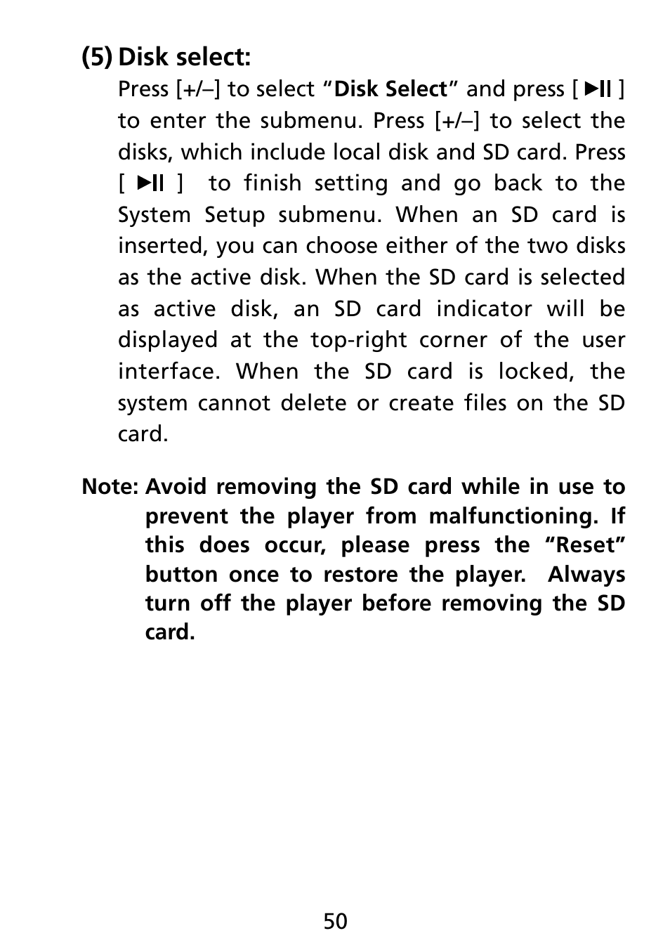 5) disk select, Disk select: (5) | Truly electronic Mftg MP313X User Manual | Page 50 / 63