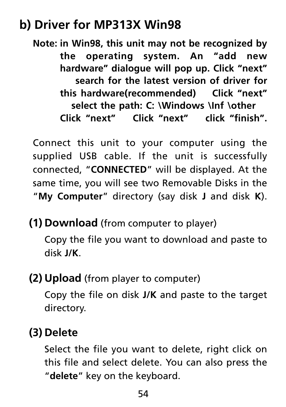 B) driver for mp313x win98 | Truly electronic Mftg MP313X User Manual | Page 54 / 63