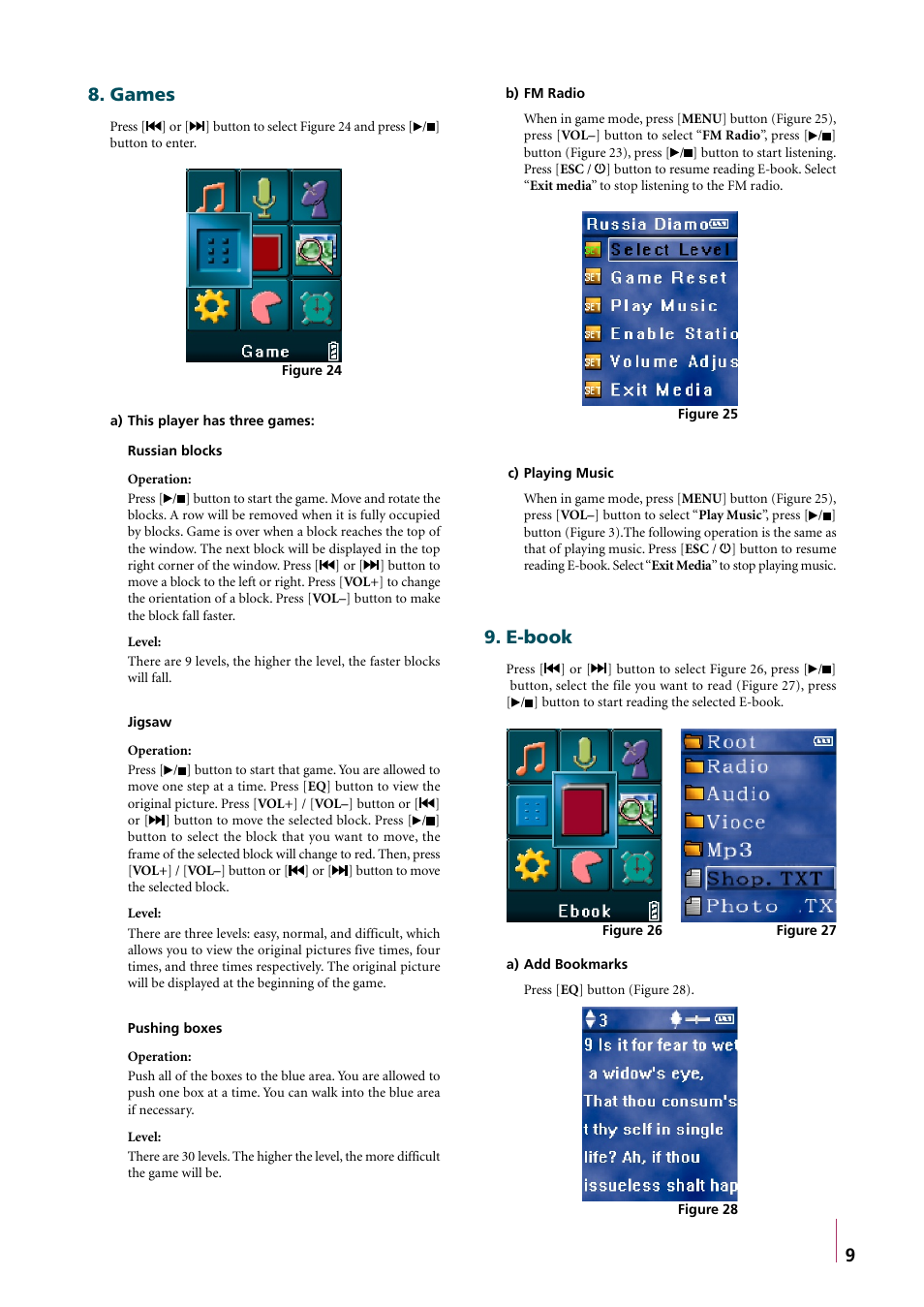 Games, E-book | Truly electronic Mftg MP310 User Manual | Page 12 / 15