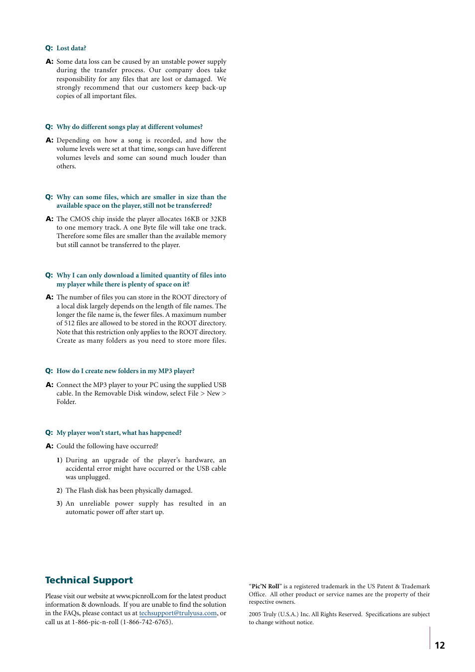 Technical support | Truly electronic Mftg MP310 User Manual | Page 15 / 15