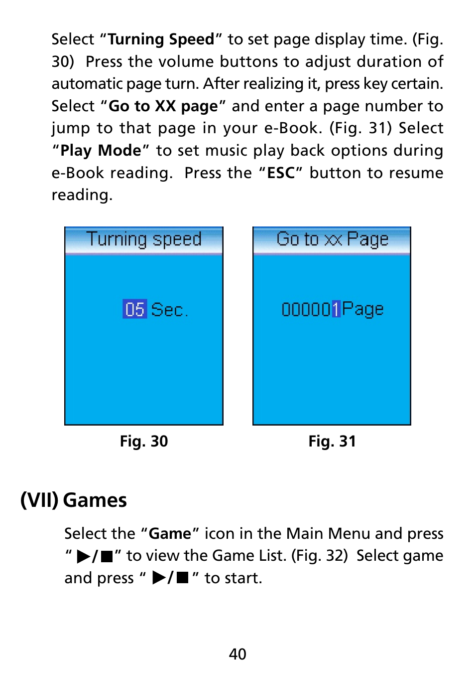 Vii) games, Games (vii) | Truly electronic Mftg Digital Photo & Audio Player User Manual | Page 40 / 74