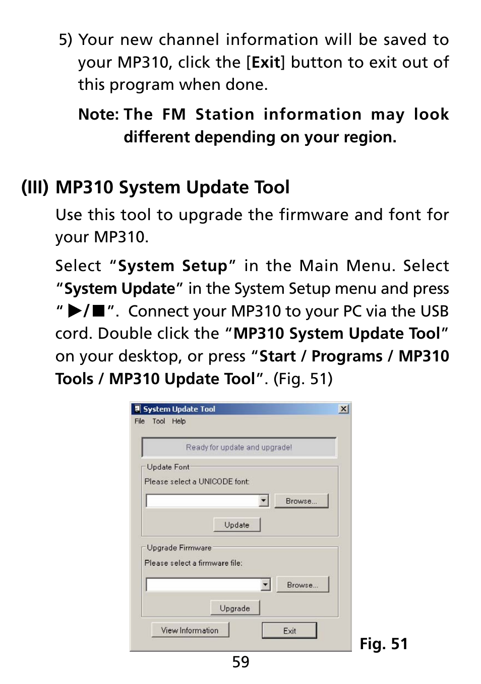 Iii) mp310 system update tool, Mp310 system update tool (iii) | Truly electronic Mftg Digital Photo & Audio Player User Manual | Page 59 / 74