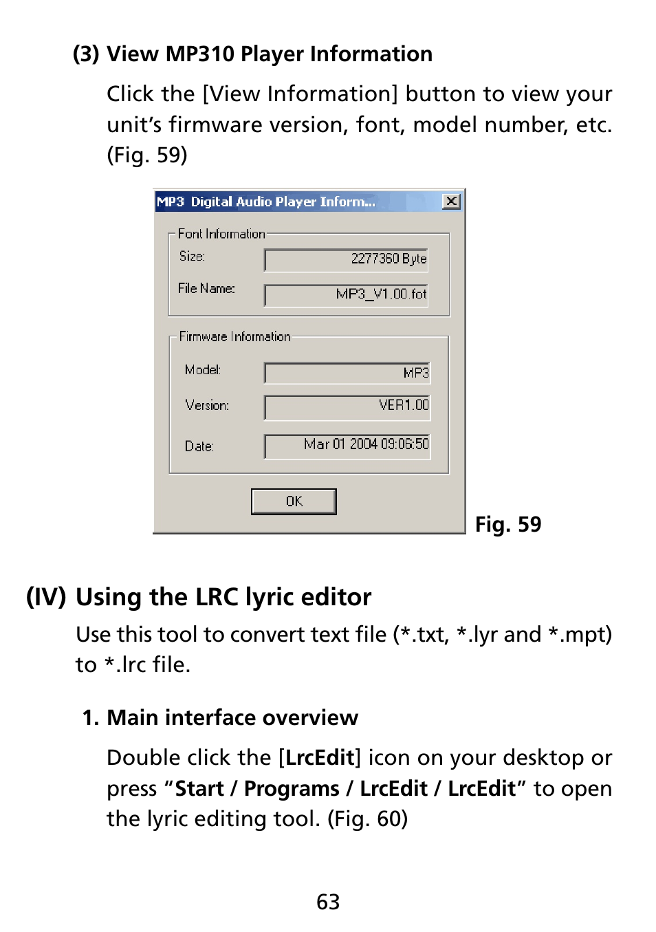 Iv) using the lrc lyric editor, Using the lrc lyric editor (iv) | Truly electronic Mftg Digital Photo & Audio Player User Manual | Page 63 / 74