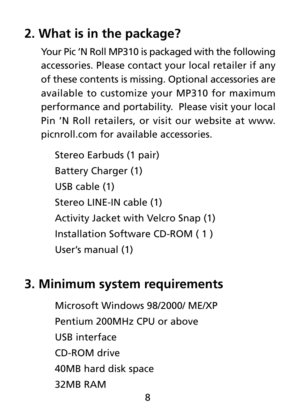 What is in the package, Minimum system requirements | Truly electronic Mftg Digital Photo & Audio Player User Manual | Page 8 / 74