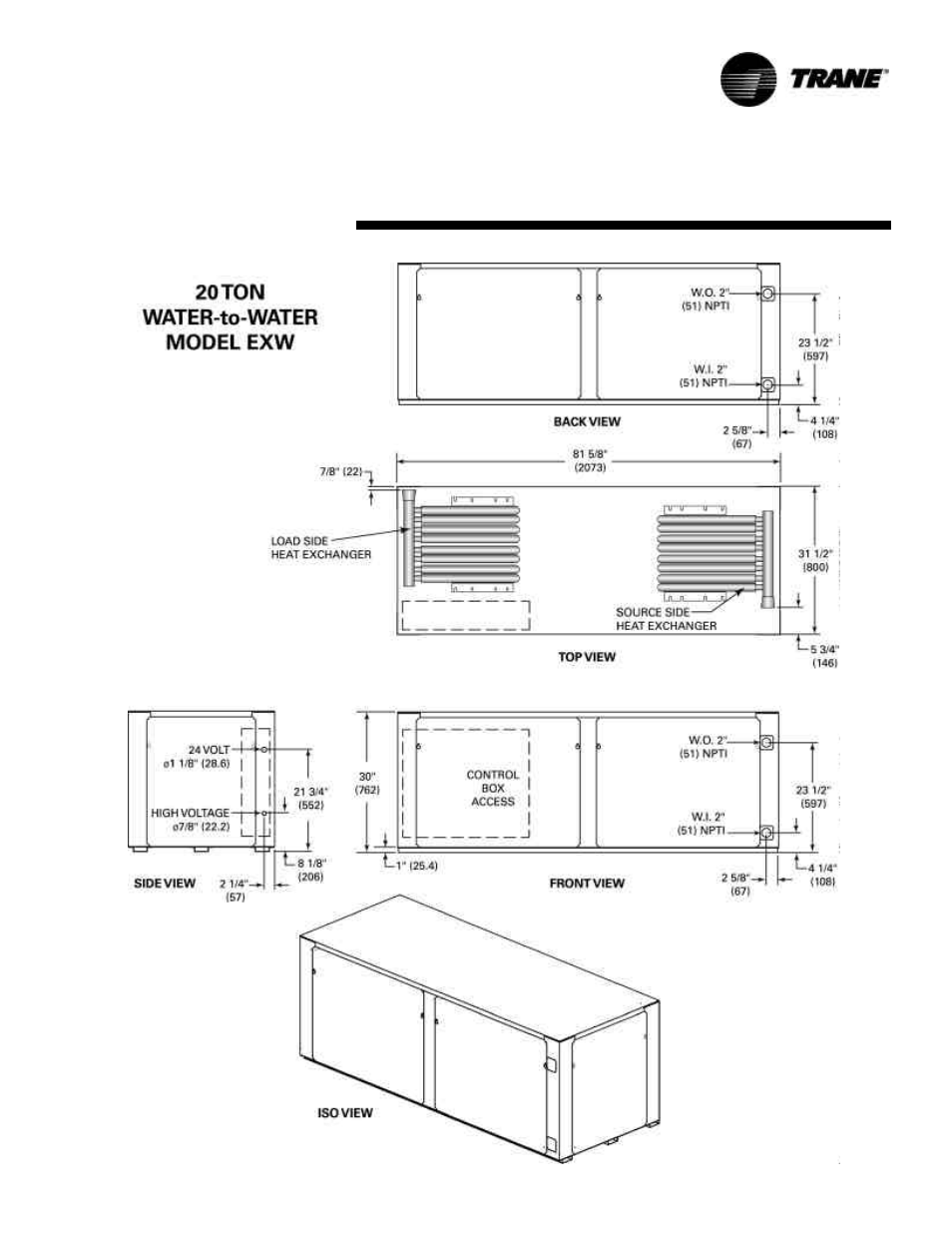 Dimensions exwa 240 | Trane WPWD User Manual | Page 9 / 31