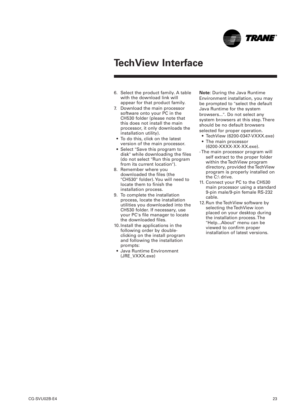 Techview interface | Trane CGWN 205-211 User Manual | Page 23 / 36