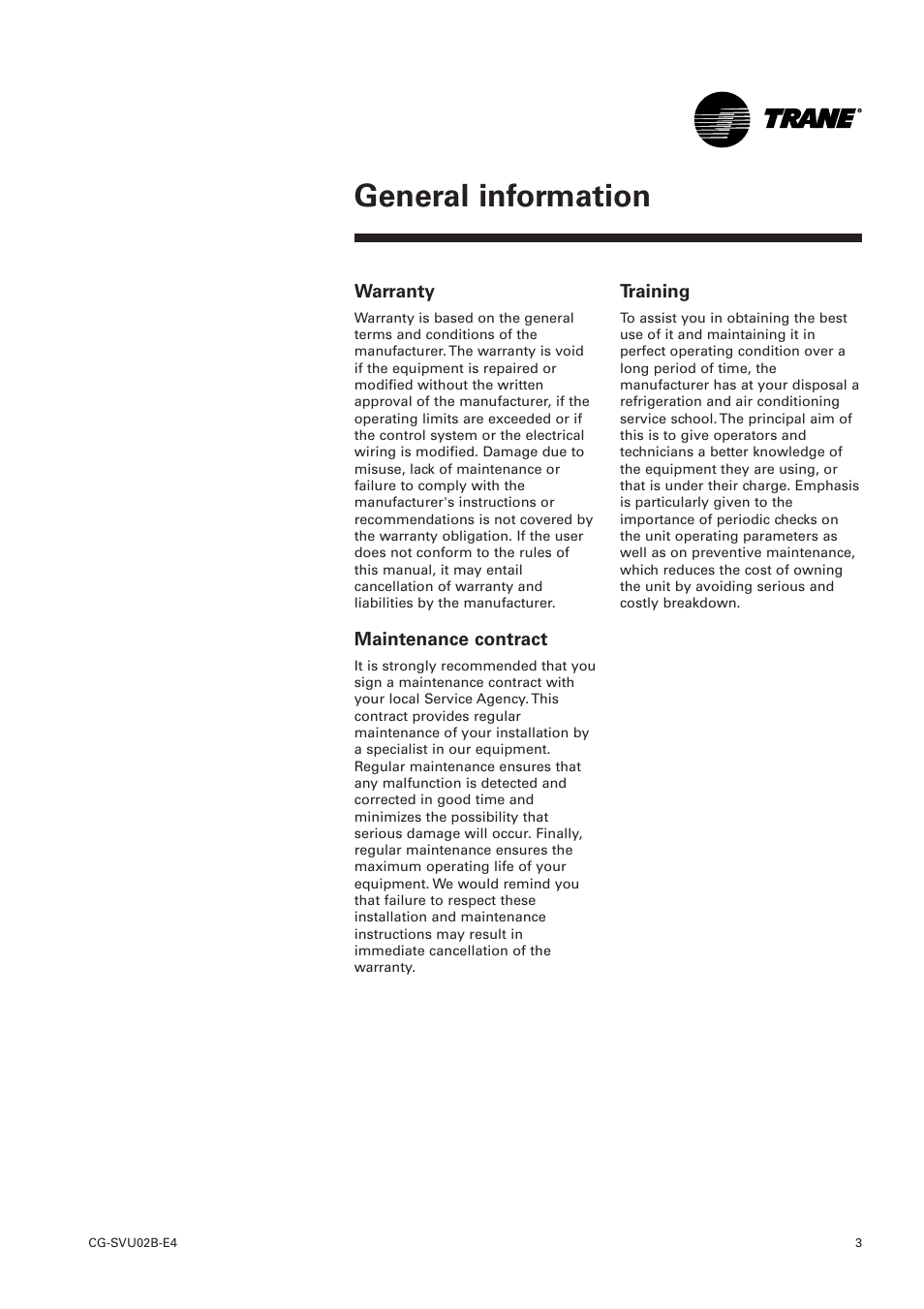 General information | Trane CGWN 205-211 User Manual | Page 3 / 36