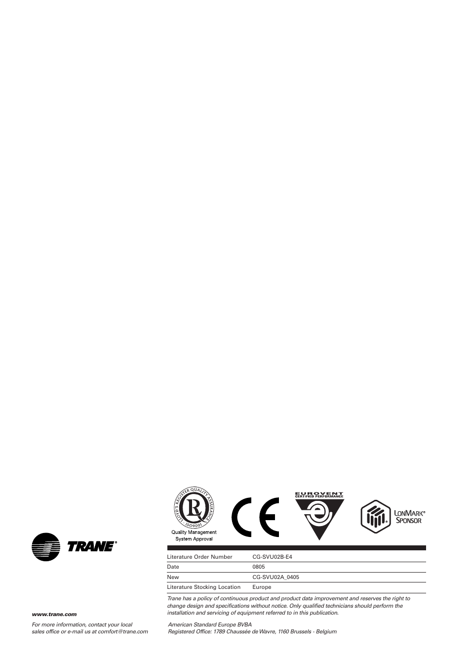 Trane CGWN 205-211 User Manual | Page 36 / 36