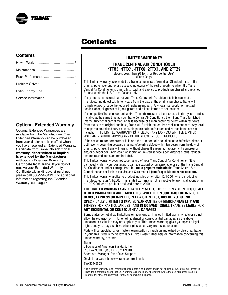 Trane 4TTX4 User Manual | Page 2 / 6
